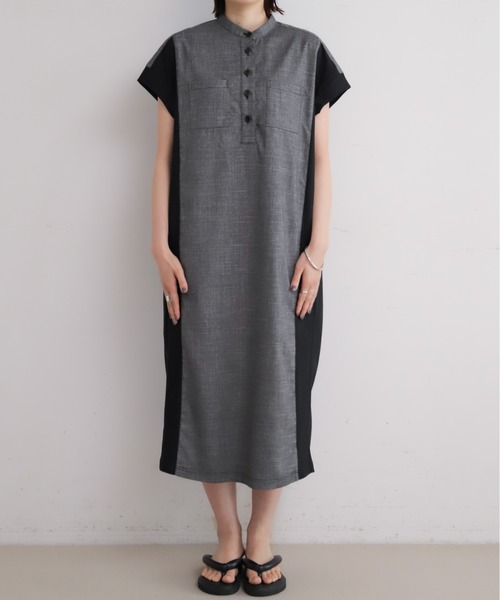 NOMBRE IMPAIR（ノンブルアンペール）の「メランジクロスコンビ　ポケットシャツワンピース（ワンピース・レディース・ネイビー/ブラック・FREE）」の12枚目の写真