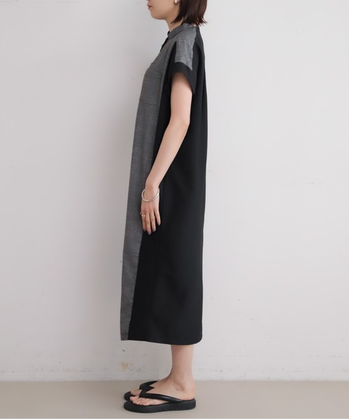 NOMBRE IMPAIR（ノンブルアンペール）の「メランジクロスコンビ　ポケットシャツワンピース（ワンピース・レディース・ネイビー/ブラック・FREE）」の13枚目の写真