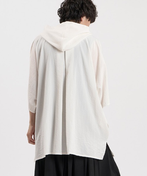 NO ID.（ノーアイディ）の「mhs2664-ﾘﾈﾝﾀｯﾁﾌｰﾄﾞﾄﾞﾙﾏﾝBIG-ZIP SH シャツ(458006-088S)（シャツ/ブラウス・メンズ・ホワイト/ブラック/グレー・ONE SIZE）」の16枚目の写真