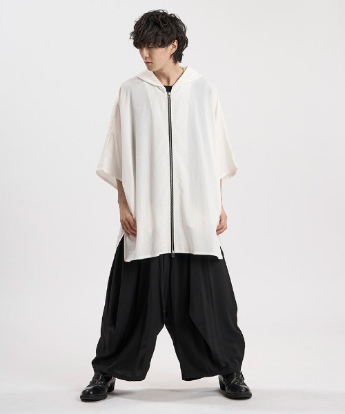 NO ID.（ノーアイディ）の「mhs2664-ﾘﾈﾝﾀｯﾁﾌｰﾄﾞﾄﾞﾙﾏﾝBIG-ZIP SH シャツ(458006-088S)（シャツ/ブラウス・メンズ・ホワイト/ブラック/グレー・ONE SIZE）」の15枚目の写真