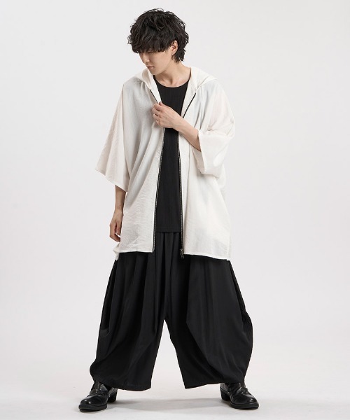 NO ID.（ノーアイディ）の「mhs2664-ﾘﾈﾝﾀｯﾁﾌｰﾄﾞﾄﾞﾙﾏﾝBIG-ZIP SH シャツ(458006-088S)（シャツ/ブラウス・メンズ・ホワイト/ブラック/グレー・ONE SIZE）」の11枚目の写真
