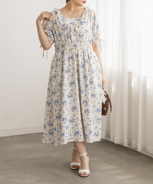 CLETTE(クレット)の「CLETTEオリジナルウエストシャーリング花柄ワンピース(ワンピース・レディース・ブルー/パープル/ラベンダー・3L/4L/LL)」の20枚目の写真