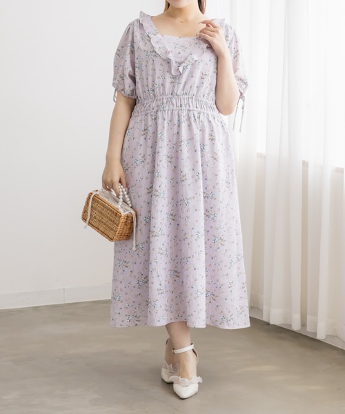 CLETTE(クレット)の「CLETTEオリジナルウエストシャーリング花柄ワンピース(ワンピース・レディース・ブルー/パープル/ラベンダー・3L/4L/LL)」の15枚目の写真