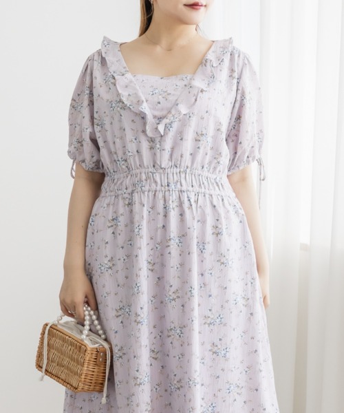 CLETTE(クレット)の「CLETTEオリジナルウエストシャーリング花柄ワンピース(ワンピース・レディース・ブルー/パープル/ラベンダー・3L/4L/LL)」の17枚目の写真