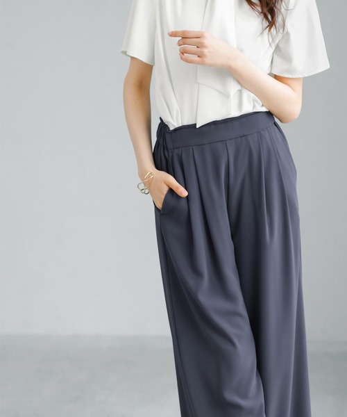 WHITE JOOLA（ホワイトジョーラ）の「【 2wayストレッチ 】 ドライフェイス・ツータック入りワイドパンツ（その他パンツ・レディース・ブラック/ピンク/ブルーグレー・L/M）」の9枚目の写真