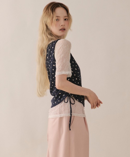 loin nuit(ロワンニュイ)の「lace and shirring tank / レースアンドシャーリングタンク(Tシャツ/カットソー・レディース・グレー/ネイビー/ブラウン・FREE)」の7枚目の写真
