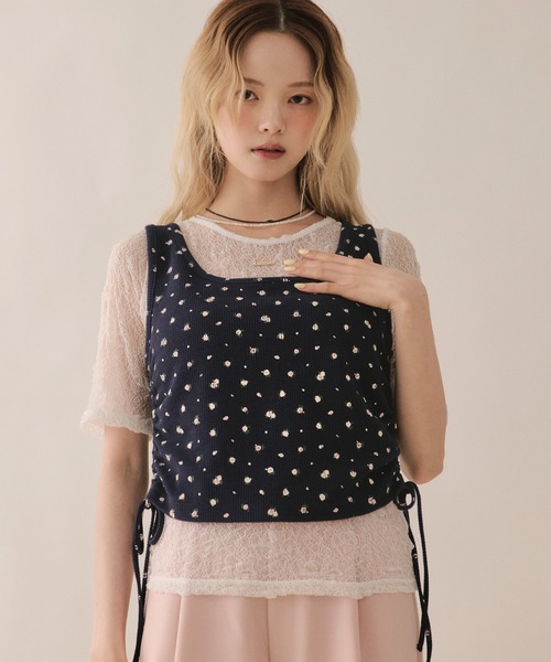 loin nuit(ロワンニュイ)の「lace and shirring tank / レースアンドシャーリングタンク(Tシャツ/カットソー・レディース・グレー/ネイビー/ブラウン・FREE)」の5枚目の写真