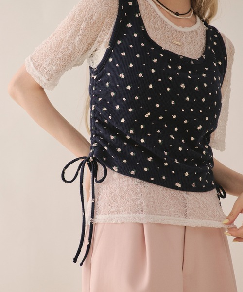 loin nuit(ロワンニュイ)の「lace and shirring tank / レースアンドシャーリングタンク(Tシャツ/カットソー・レディース・グレー/ネイビー/ブラウン・FREE)」の6枚目の写真