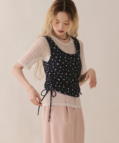 loin nuit(ロワンニュイ)の「lace and shirring tank / レースアンドシャーリングタンク(Tシャツ/カットソー・レディース・グレー/ネイビー/ブラウン・FREE)」の13枚目の写真