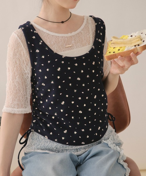 loin nuit(ロワンニュイ)の「lace and shirring tank / レースアンドシャーリングタンク(Tシャツ/カットソー・レディース・グレー/ネイビー/ブラウン・FREE)」の21枚目の写真