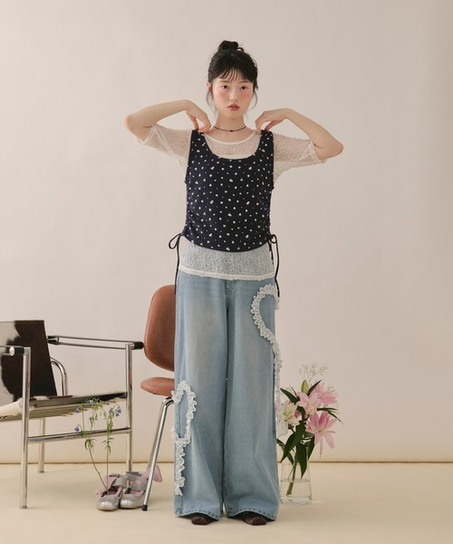 loin nuit(ロワンニュイ)の「lace and shirring tank / レースアンドシャーリングタンク(Tシャツ/カットソー・レディース・グレー/ネイビー/ブラウン・FREE)」の14枚目の写真