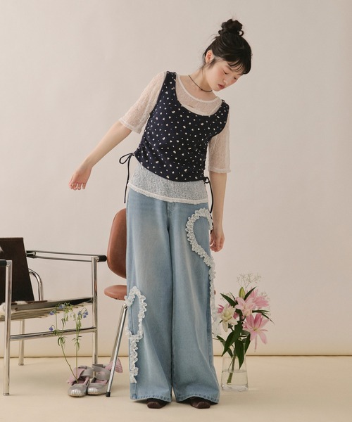loin nuit(ロワンニュイ)の「lace and shirring tank / レースアンドシャーリングタンク(Tシャツ/カットソー・レディース・グレー/ネイビー/ブラウン・FREE)」の15枚目の写真