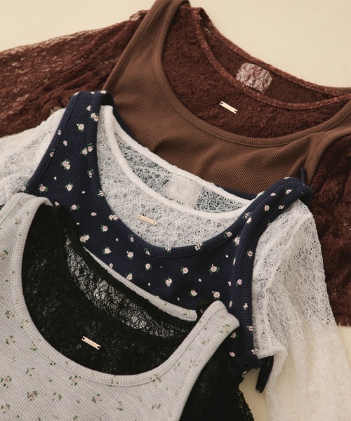 loin nuit(ロワンニュイ)の「lace and shirring tank / レースアンドシャーリングタンク(Tシャツ/カットソー・レディース・グレー/ネイビー/ブラウン・FREE)」の4枚目の写真