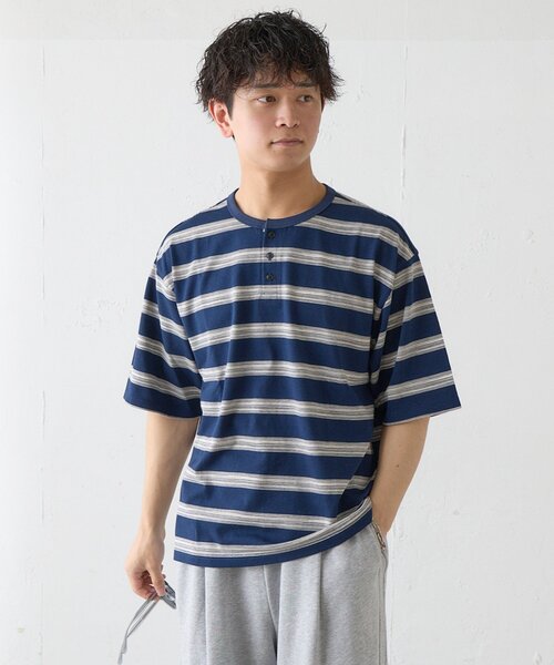 Kastane（カスタネ）の「【ユニセックス/一部店舗限定】BM ボーダーヘンリーTEE（Tシャツ/カットソー・メンズ・ベージュ/ネイビー/ブラック・SMALL/MEDIUM）」の3枚目の写真