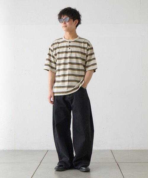 Kastane（カスタネ）の「【ユニセックス/一部店舗限定】BM ボーダーヘンリーTEE（Tシャツ/カットソー・メンズ・ベージュ/ネイビー/ブラック・SMALL/MEDIUM）」の5枚目の写真