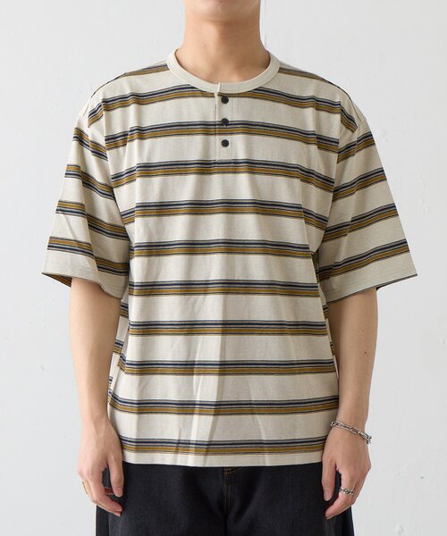Kastane（カスタネ）の「【ユニセックス/一部店舗限定】BM ボーダーヘンリーTEE（Tシャツ/カットソー・メンズ・ベージュ/ネイビー/ブラック・SMALL/MEDIUM）」の7枚目の写真