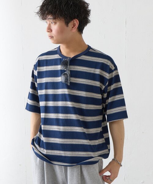 Kastane（カスタネ）の「【ユニセックス/一部店舗限定】BM ボーダーヘンリーTEE（Tシャツ/カットソー・メンズ・ベージュ/ネイビー/ブラック・SMALL/MEDIUM）」の16枚目の写真