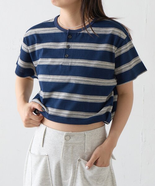 Kastane（カスタネ）の「【ユニセックス/一部店舗限定】BM ボーダーヘンリーTEE（Tシャツ/カットソー・メンズ・ベージュ/ネイビー/ブラック・SMALL/MEDIUM）」の22枚目の写真