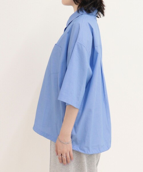 fredy emue(フレディエミュ)の「【人気につき半袖Ver.で再登場】汗染み軽減加工COTTON半袖シャツブルゾン(シャツ/ブラウス・レディース・ブルー系その他/サックスブルー/ピンク/ブラウン系その他・38)」の7枚目の写真