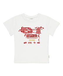 チェックリボン ESCFロゴコラージュプリントスリムフィット半袖Tシャツアイボリー