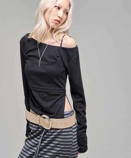 WHO'S WHO gallery(フーズフーギャラリー)の「【WEB限定】レイヤードギャザーデザイントップス(Tシャツ/カットソー・レディース・ブラック/カーキ・FREE)」の11枚目の写真