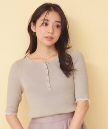 index | 【遮熱/UV】外気の熱を感じにくい!ヘンリーフリルリブニット《洗濯機OK/抗ピリング》(ニット/セーター)