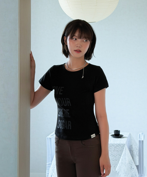 VANTASUGAR(バンタシュガー)の「シュガーレタリングT - ブラック(Tシャツ/カットソー・レディース・ミント/ブラック・FREE)」の4枚目の写真