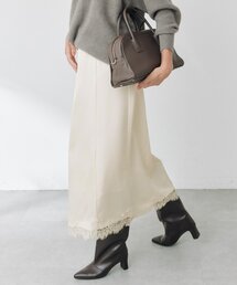 【2サイズ展開】レースヘムサテンスカート(オフィスカジュアル/オケージョン/秋服)