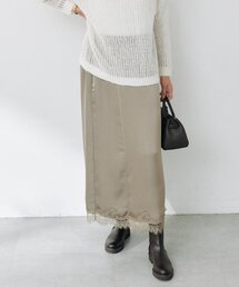 【2サイズ展開】レースヘムサテンスカート(オフィスカジュアル/オケージョン/秋服)