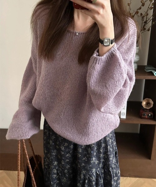 Ritzy(リッツィー)の「オフショルワイドネック バルーンスリーブニットセーター(ニット/セーター・レディース・パープル・FREE)」の3枚目の写真