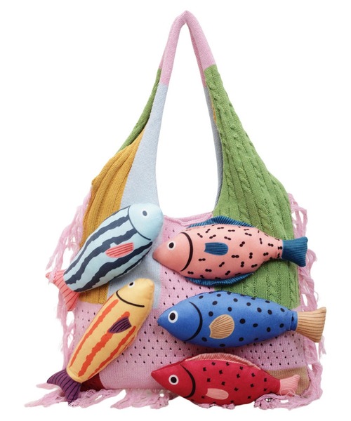 LA VORAGINE(ラ ヴォラジネ)の「立体魚モチーフニットトートバッグ カラーブロッキング フリンジ付き A4対応大容量ルーズスタイル(トートバッグ・レディース・D/C/A・FREE)」の22枚目の写真