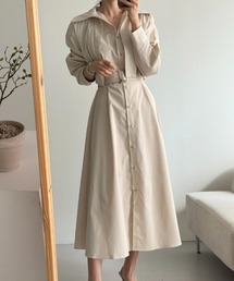 襟付きフェイクレイヤードワンピース