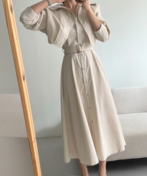 FAVORITO(ファヴォリート)の「襟付きフェイクレイヤードワンピース(ワンピース・レディース・ベージュ/ダークグレー/モカ・F)」の9枚目の写真