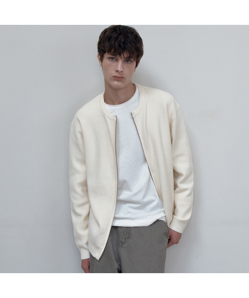 WEDNESDAY OASIS(ウェンズデーオアシス)の「ウォッシャブル ラウンド ジップアップ ニット カーディガン_IVORY(WC26KN19)(カーディガン/ボレロ・メンズ・アイボリー・MEDIUM/LARGE/X-LARGE)」の1枚目の写真