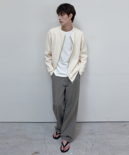 WEDNESDAY OASIS(ウェンズデーオアシス)の「ウォッシャブル ラウンド ジップアップ ニット カーディガン_IVORY(WC26KN19)(カーディガン/ボレロ・メンズ・アイボリー・MEDIUM/LARGE/X-LARGE)」の3枚目の写真