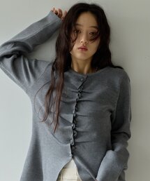【Noka】くるみ釦フロントギャザーカーディガン《WEB限定》