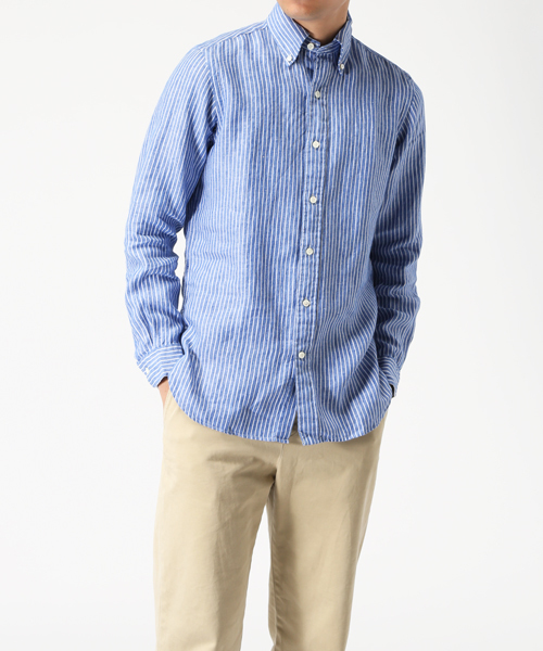 POLO RALPH LAUREN（ポロ ラルフ ローレン）の「ストライプド リネン スポーツ シャツ（シャツ/ブラウス・メンズ・ブルー系その他・MEDIUM/SMALL/LARGE/XX-LARGE/X-SMALL/X-LARGE）」の8枚目の写真