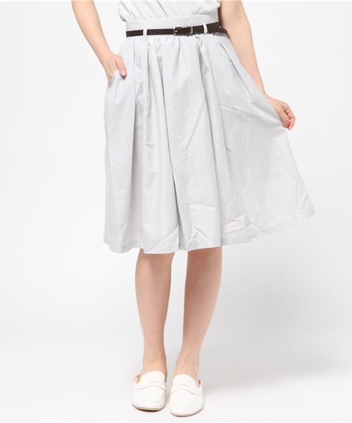 Mysty Woman ミスティウーマン の ピンストライプベルト付フレアスカート スカート Wear