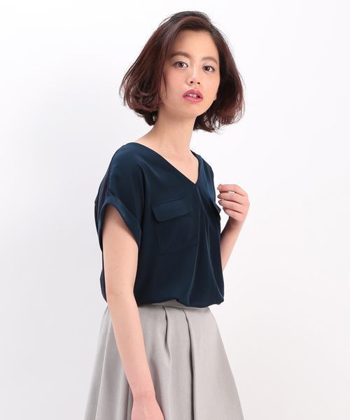 ROPE' PICNIC（ロペピクニック）の「Ｖネックポケット付プルオーバー（Tシャツ/カットソー・レディース・ホワイト/ベージュ/ダークグリーン/ネイビー/ピンク系その他2・38）」の4枚目の写真