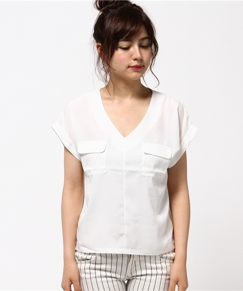 ROPE' PICNIC（ロペピクニック）の「Ｖネックポケット付プルオーバー（Tシャツ/カットソー・レディース・ホワイト/ベージュ/ダークグリーン/ネイビー/ピンク系その他2・38）」の15枚目の写真