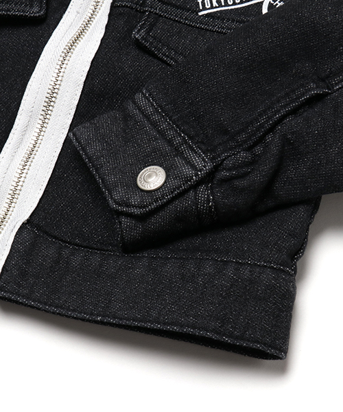 CHUBBYGANG(チャビーギャング)の「メッシュ切り替えニットデニムジャケット(ブルゾン・キッズ・ホワイト/ブラック・160/130/110/120/100/140/150)」の6枚目の写真