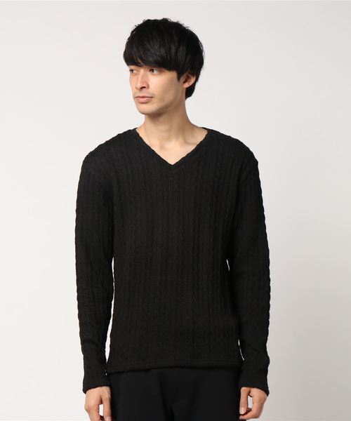 VENCEEXCHANGE（ヴァンスエクスチェンジ）の「ケーブルジャガードロンT（Tシャツ/カットソー・メンズ・ブラック/ホワイト・LARGE/MEDIUM）」の6枚目の写真