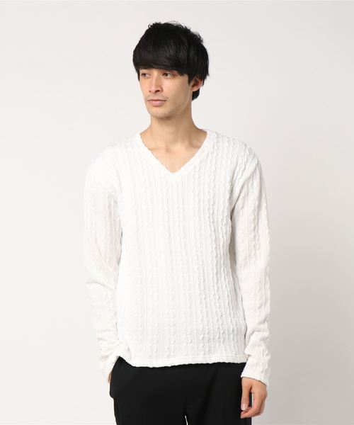 VENCEEXCHANGE（ヴァンスエクスチェンジ）の「ケーブルジャガードロンT（Tシャツ/カットソー・メンズ・ブラック/ホワイト・LARGE/MEDIUM）」の5枚目の写真