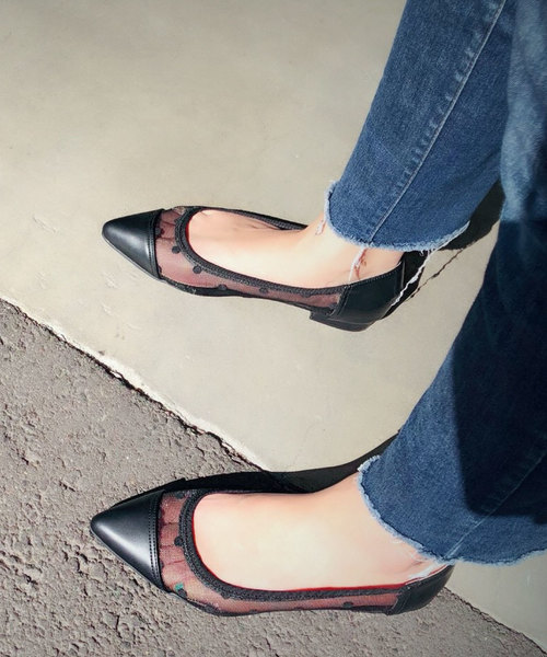 Sugar Sugar シュガーシュガー の Sugar Sugar シュガーシュガー ドットチュールフラットパンプス パンプス Wear