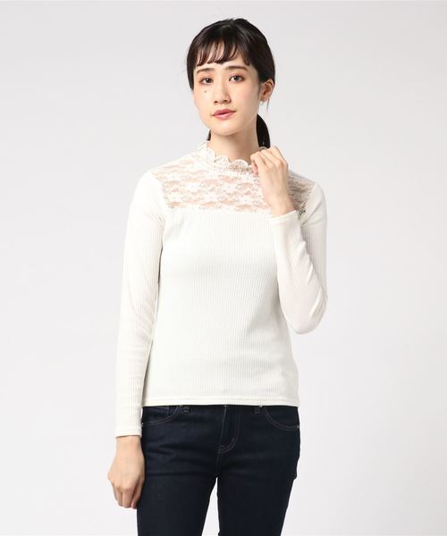 WEGO(ウィゴー)の「WEGO/レースハイネックリブTシャツ(Tシャツ/カットソー・レディース・ホワイト/ブラック・FREE)」の6枚目の写真