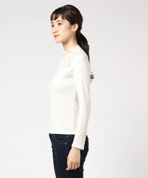 WEGO(ウィゴー)の「WEGO/レースハイネックリブTシャツ(Tシャツ/カットソー・レディース・ホワイト/ブラック・FREE)」の3枚目の写真