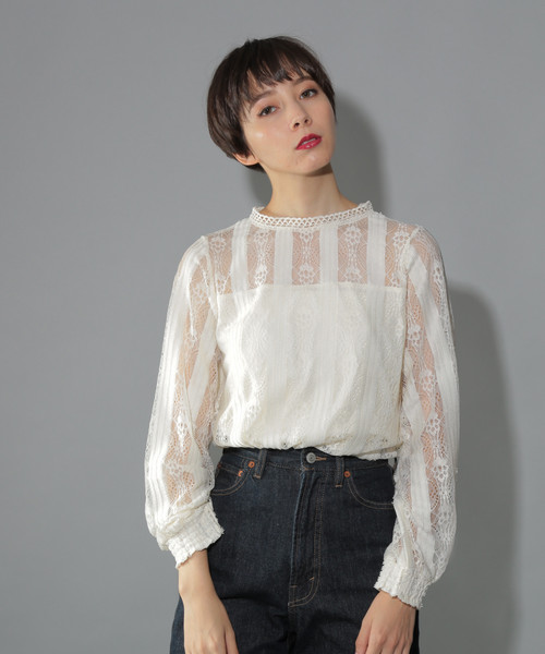 PAGEBOY（ページボーイ）の「レースハイネックトップス（シャツ/ブラウス・レディース・ホワイト/ブラック/ボルドー・FREE）」の17枚目の写真