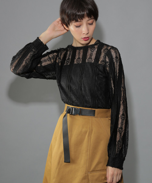 PAGEBOY（ページボーイ）の「レースハイネックトップス（シャツ/ブラウス・レディース・ホワイト/ブラック/ボルドー・FREE）」の13枚目の写真