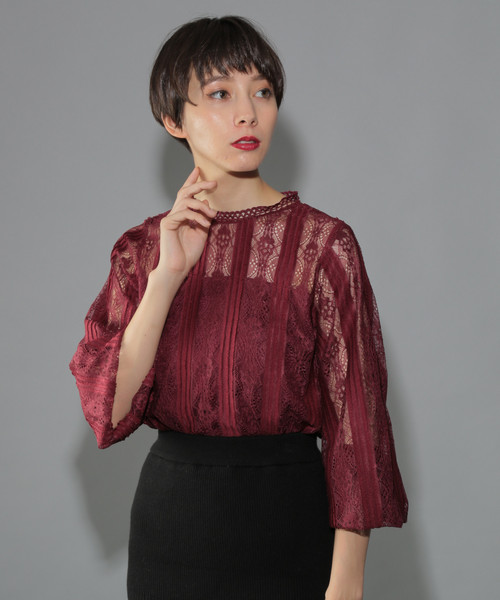 PAGEBOY（ページボーイ）の「レースハイネックトップス（シャツ/ブラウス・レディース・ホワイト/ブラック/ボルドー・FREE）」の10枚目の写真