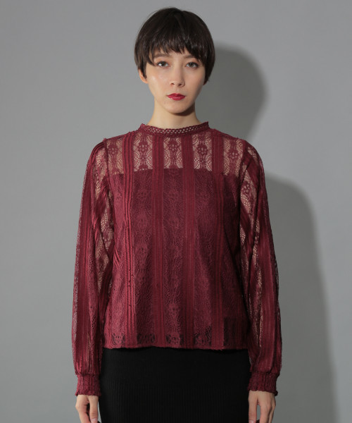 PAGEBOY（ページボーイ）の「レースハイネックトップス（シャツ/ブラウス・レディース・ホワイト/ブラック/ボルドー・FREE）」の8枚目の写真